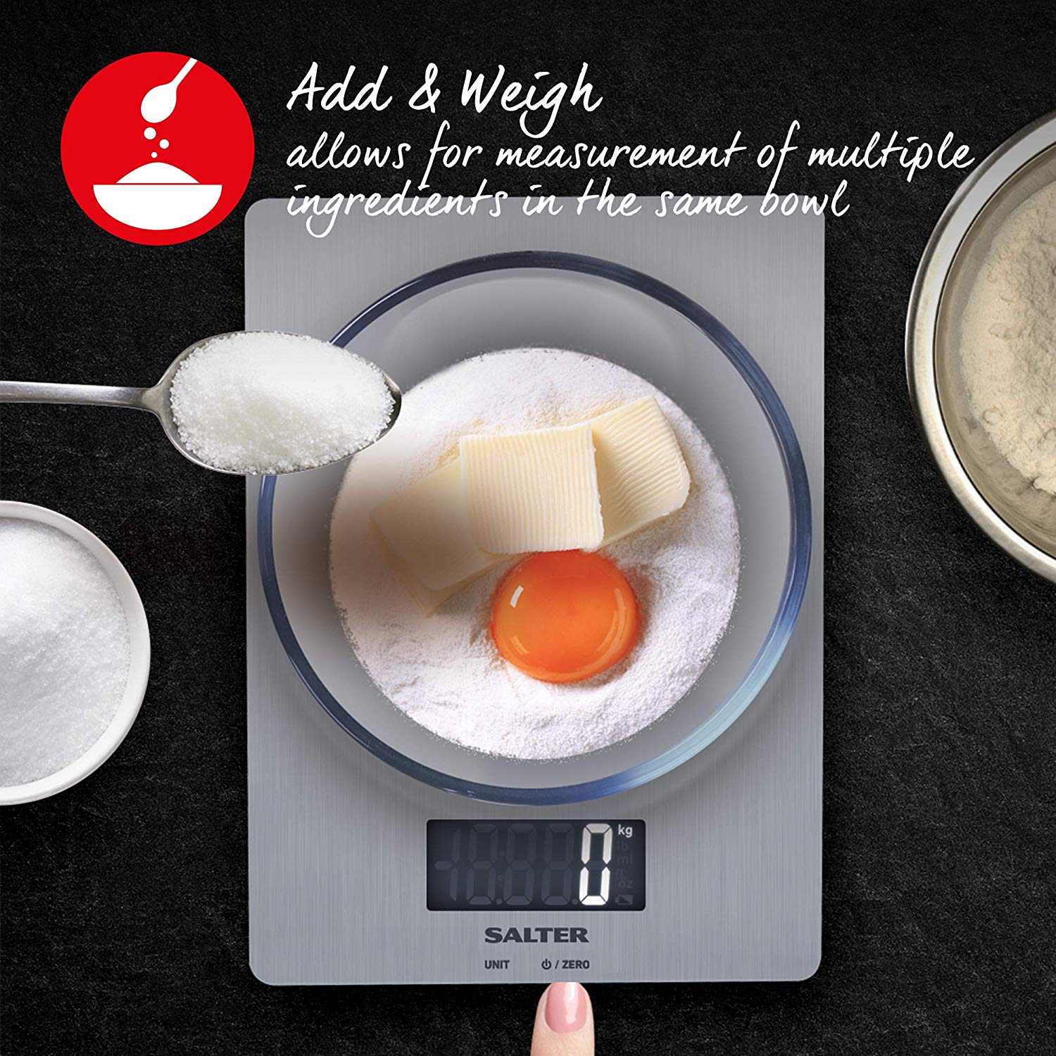 Salter 1103 SSDR Premium Stainless Steel Electronic Kitchen Scale, 5 kg Max Capacity, Sleek Contemporary Design, Easy Read - Image 4