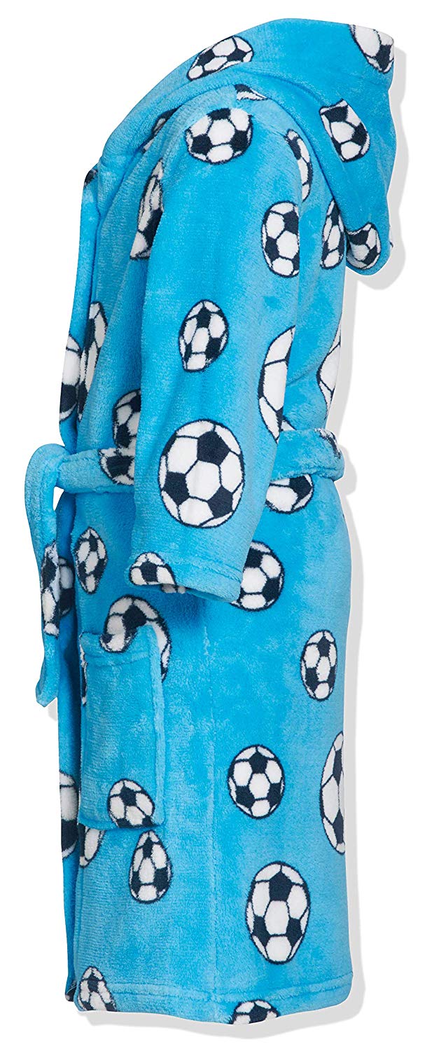 Playshoes Boy's Fleece Bathrobe Football, Bathrobe, Blue, 146-152, blue football - Image 4