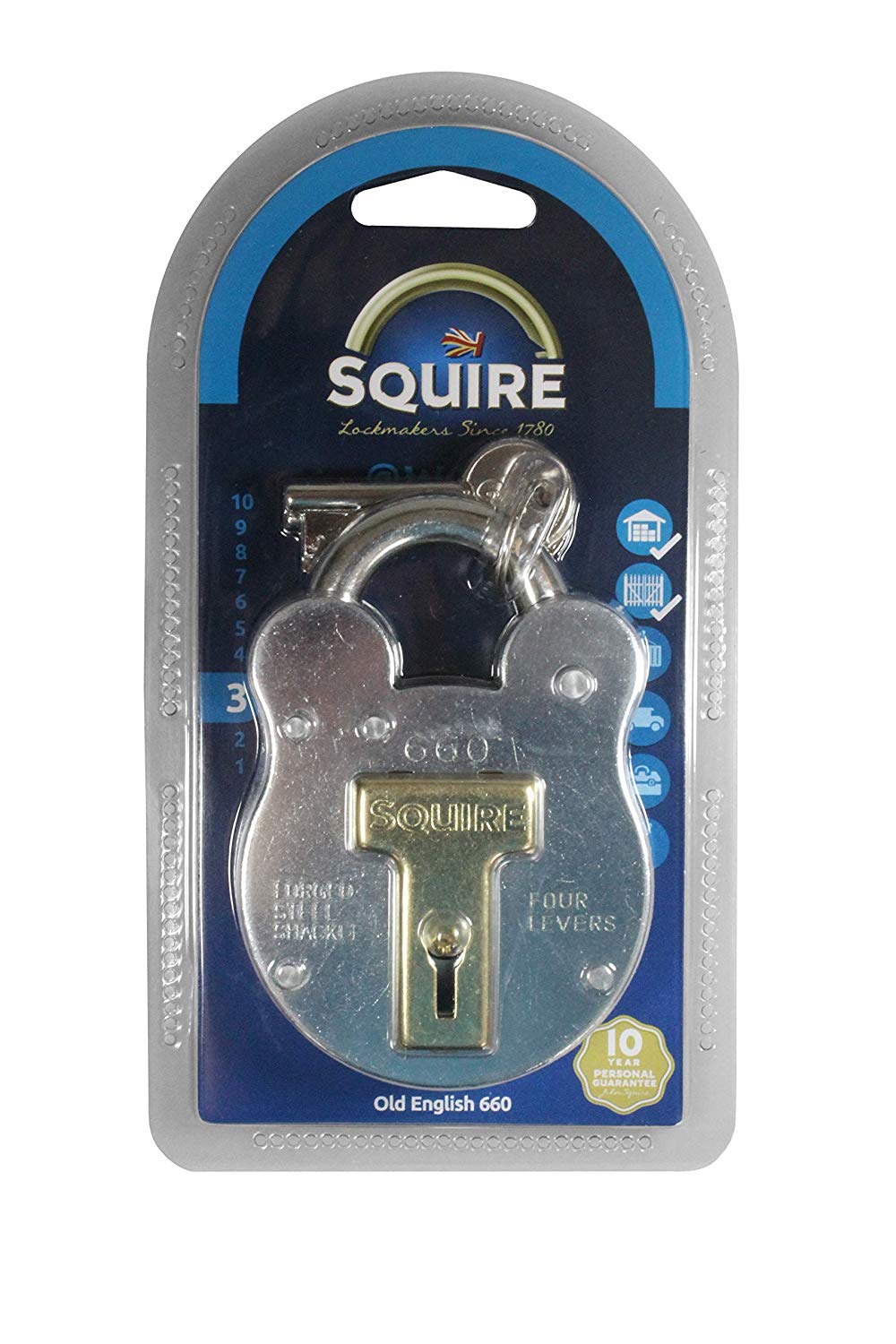 Henry Squire Old English Galvanised Steel Case 4 Lever Padlock, Large - Image 2