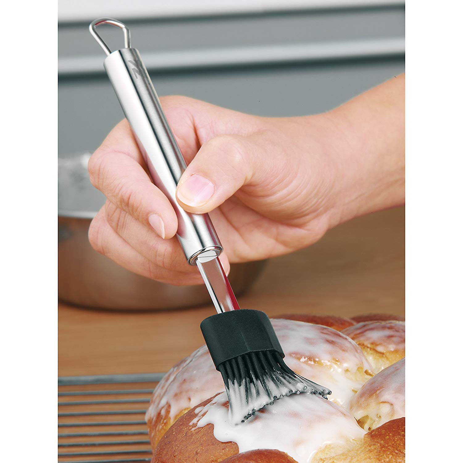 WMF Silicone Pastry Brush 20 cm Plus Cromargan Stainless Steel Silicone Bristles Frosted, Black - Image 2