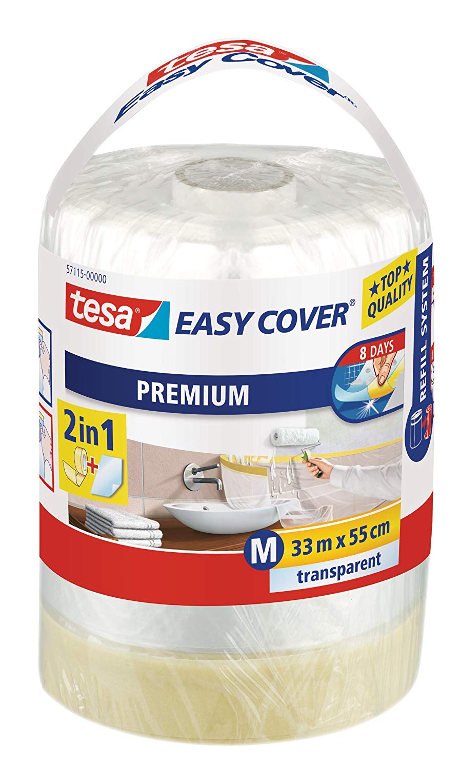 tesa cover with painter's tape ( 2 in 1 ), refill , 33m x 55cm ( size M ), Multi Coloured Mehrfarbig Mist Pacific Lagoon, 8 UK