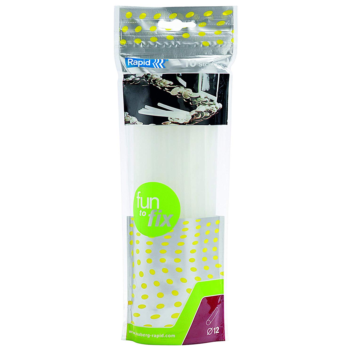 Rapid 23499500 190mm 12mm 250g Fun to Fix Multi-Purpose Transparent Glue Sticks (Bag of 10), ø12 x 190 mm