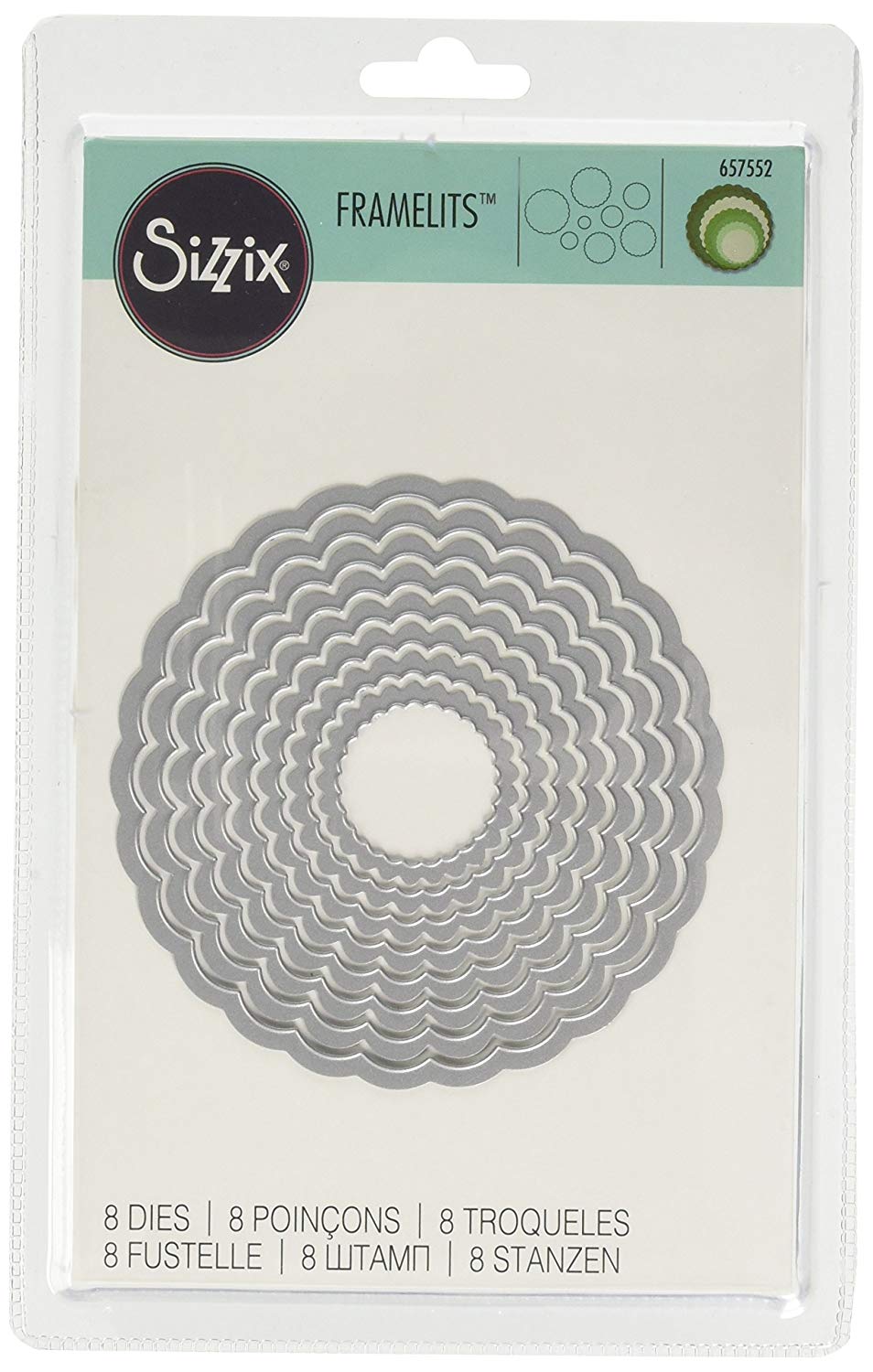 Sizzix Framelits Die Circles Scallop, Set of 8, Multi-Colour, Scallop Circles, 0