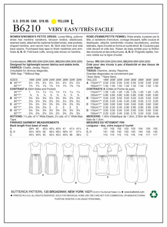 Butterick Patterns 6210 KK, Women's Petite Dress,Sizes 26W-28W-30W-32W - Image 2