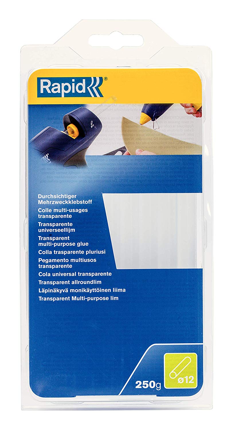 Rapid Multi-Purpose Transparent Hot Glue Sticks, Diameter: 12 mm, Length: 190 mm, 250 g, 40107362, Transparent/Green, 14 Sticks - 190mm