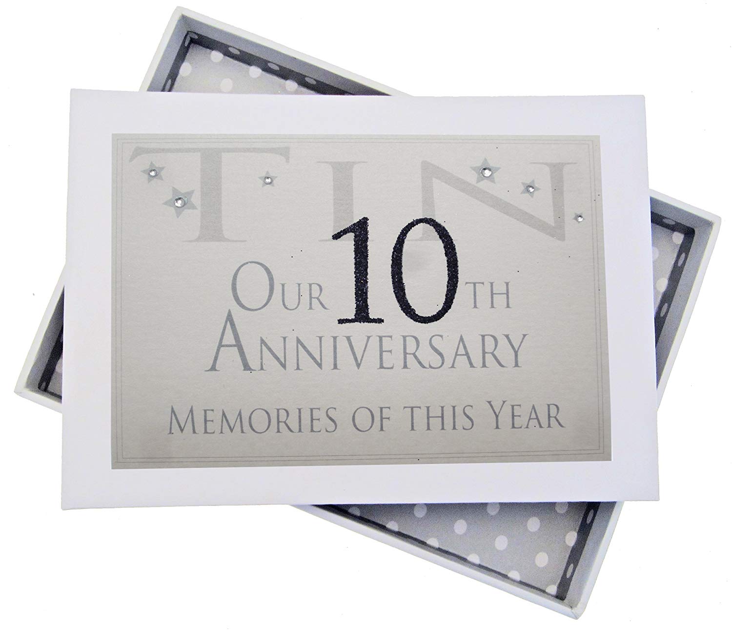 White Cotton Cards 10th Tin Anniversary Memories of This Year, Tiny Album, Glitter & Words, Wood, 12.5x17.5x2.5 cm