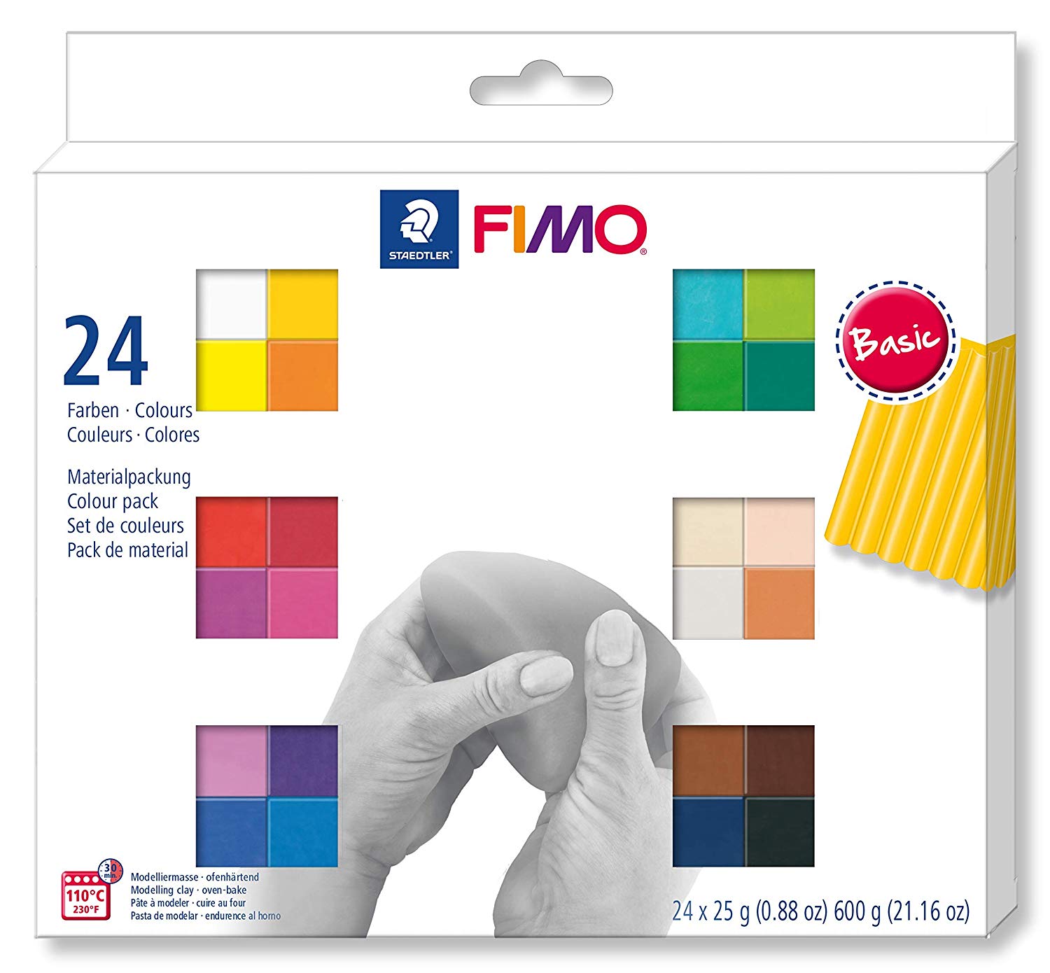 STAEDTLER 8023 C24-1 FIMO Soft Oven Hardening Polymer Modelling Clay - Basic Assorted Colours (Pack of 24 x 25g Blocks)