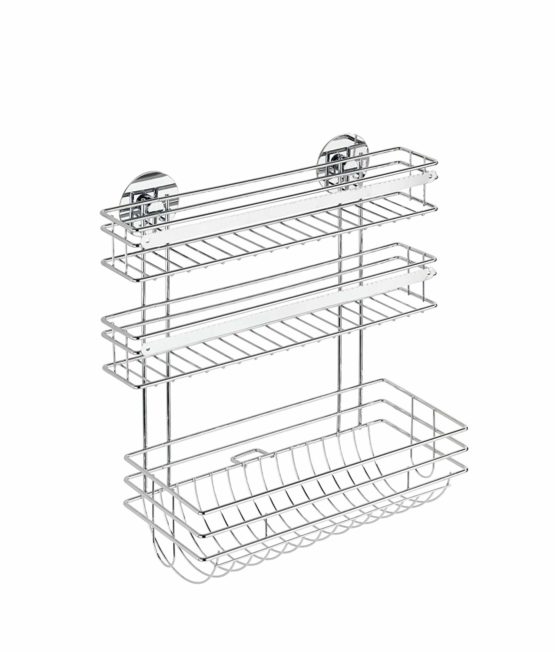 WENKO 5630100 Turbo-Loc kitchen roll holder Trio - fixing without drilling, Chrome plated metal, 32.5 x 34 x 15 cm, Silver shiny