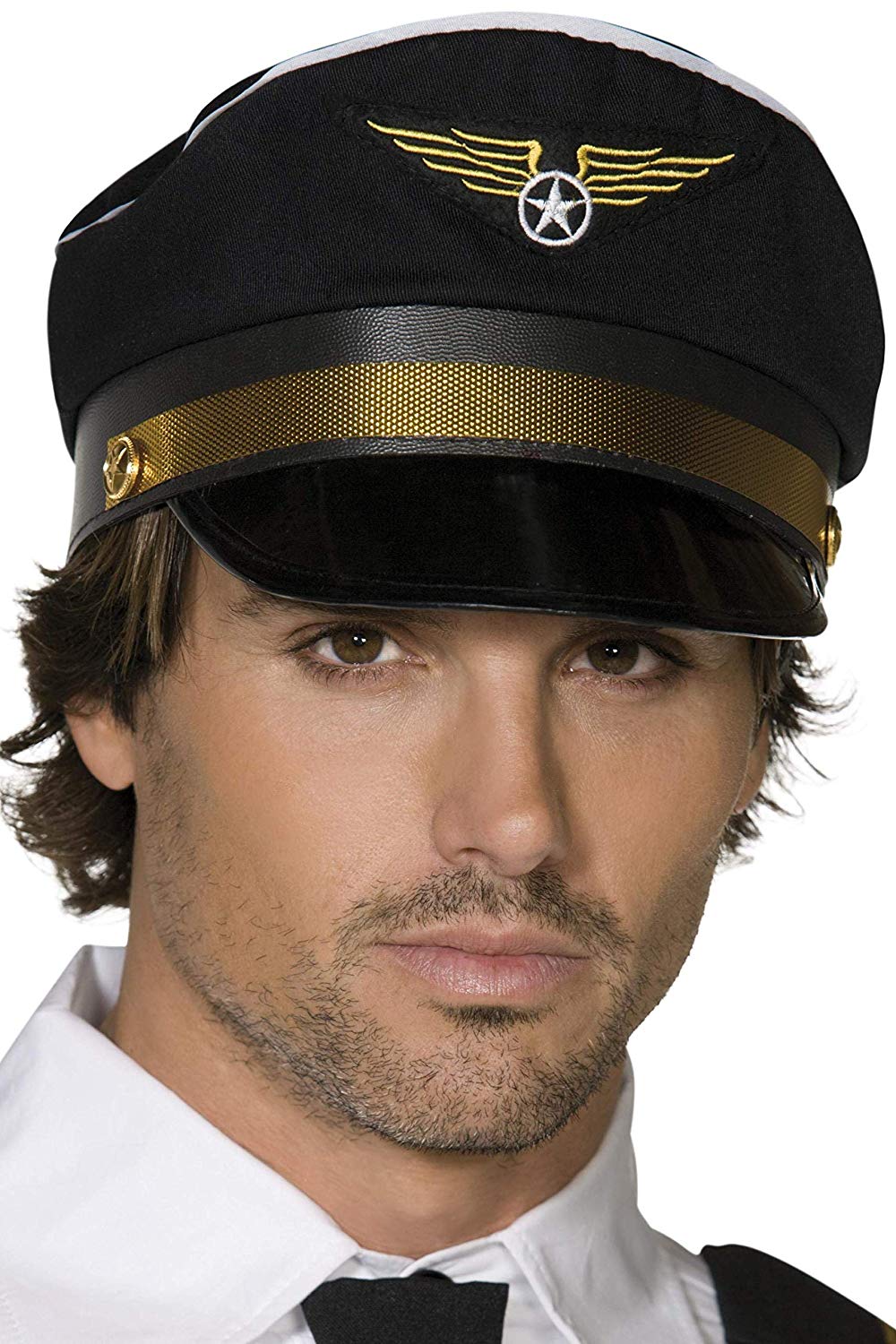 Smiffys Pilots Cap, Black , Icons & Idols Fancy Dress, Pilot Dress Up Hats Halloween, 23.8 cm