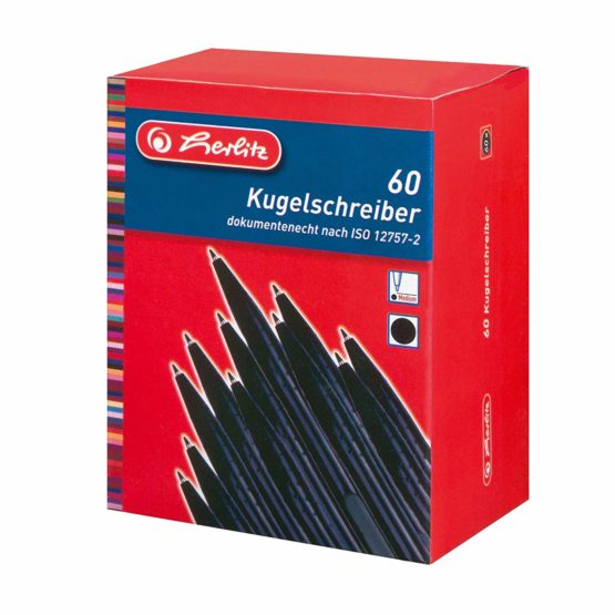 Herlitz Biro Ballpoint Pen in Cardboard Box - Black (Pack of 60) - Image 2