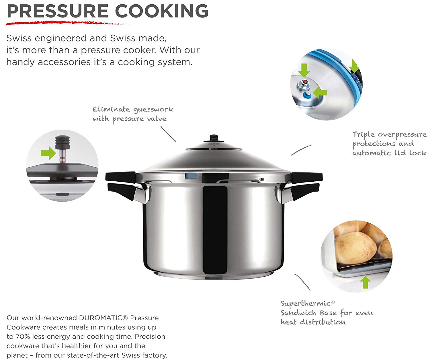 Kuhn Rikon Duromatic Top Stainless Steel Pressure Cooker with Side Grips, 4 Litre / 24 cm, 4 Litres - Image 2
