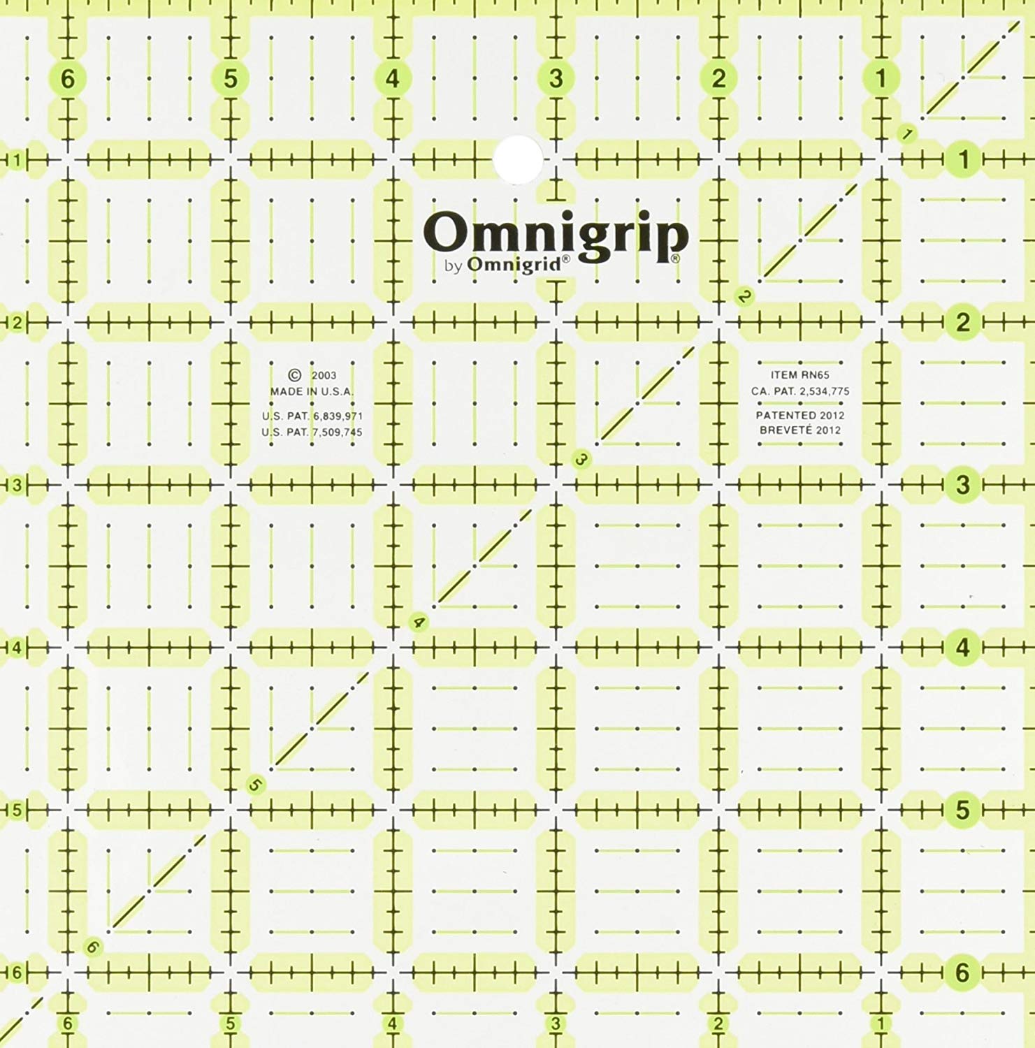Prym Omnigrip Non-Slip Quilting Ruler, 6.5 x 6.5 Inch