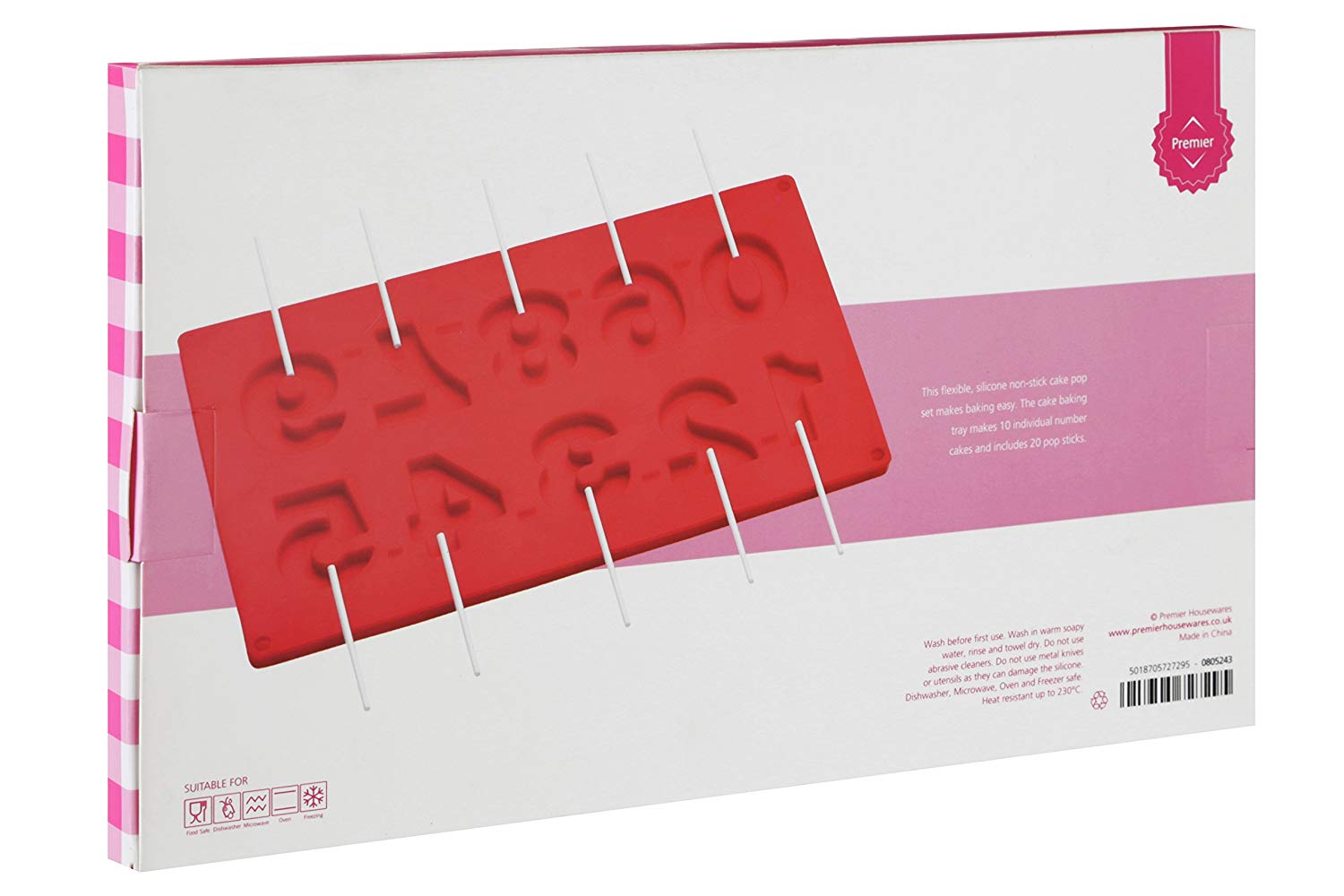 Premier Housewares Silicone Mould Set Red Cake Pop Tray for Baking Starfish Shape Silicone Case for 10 with 20 - Image 3