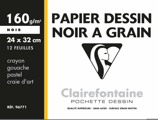 Clairefontaine Etival Colour Black Grained Paper 160 g, 24 x 32 cm, 12 Sheets