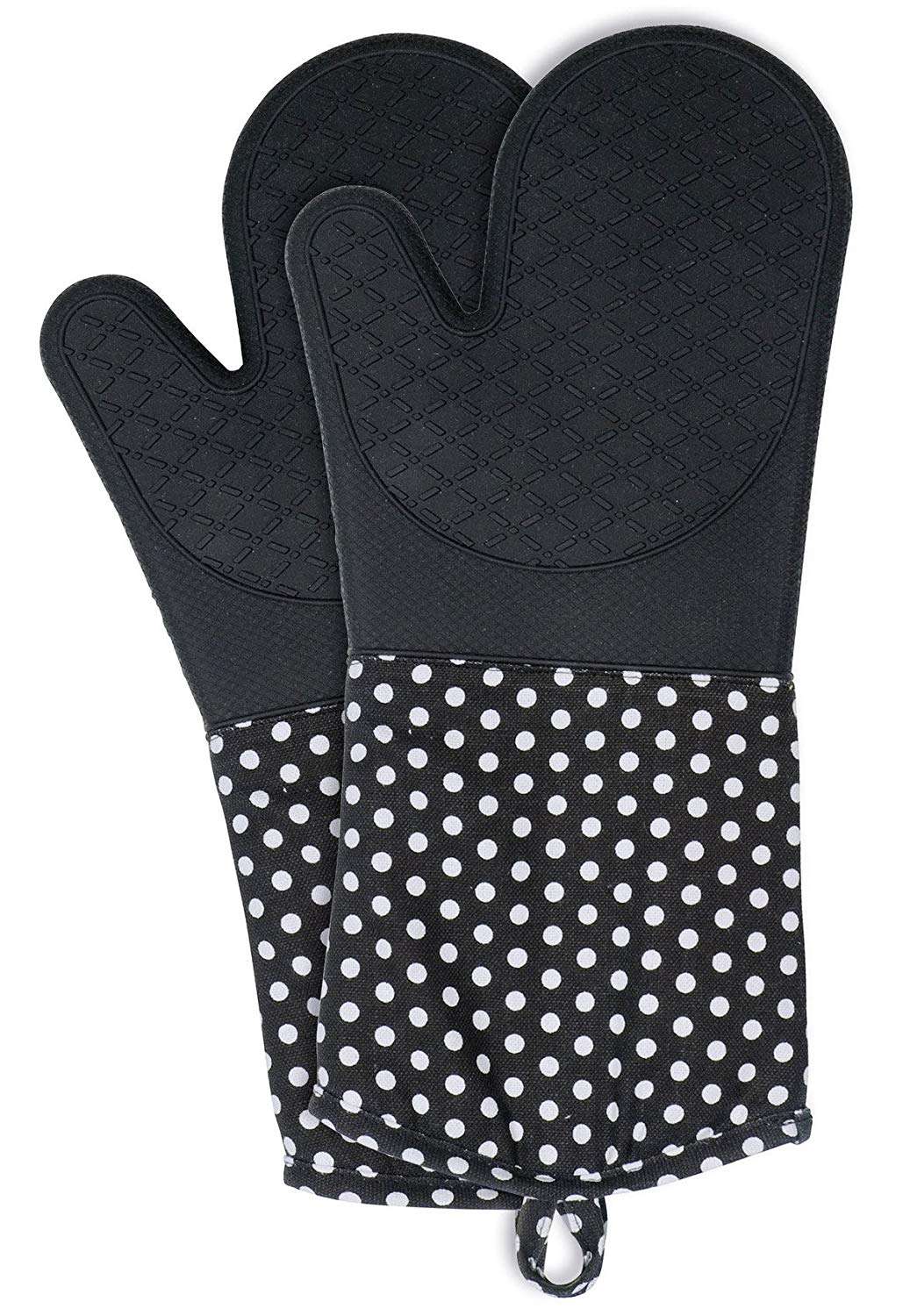 WENKO 2102167100 Oven gloves Silicone Black - 1 pair, Cotton, Black/White/Black, 18.5 x 3 x 37.5 cm