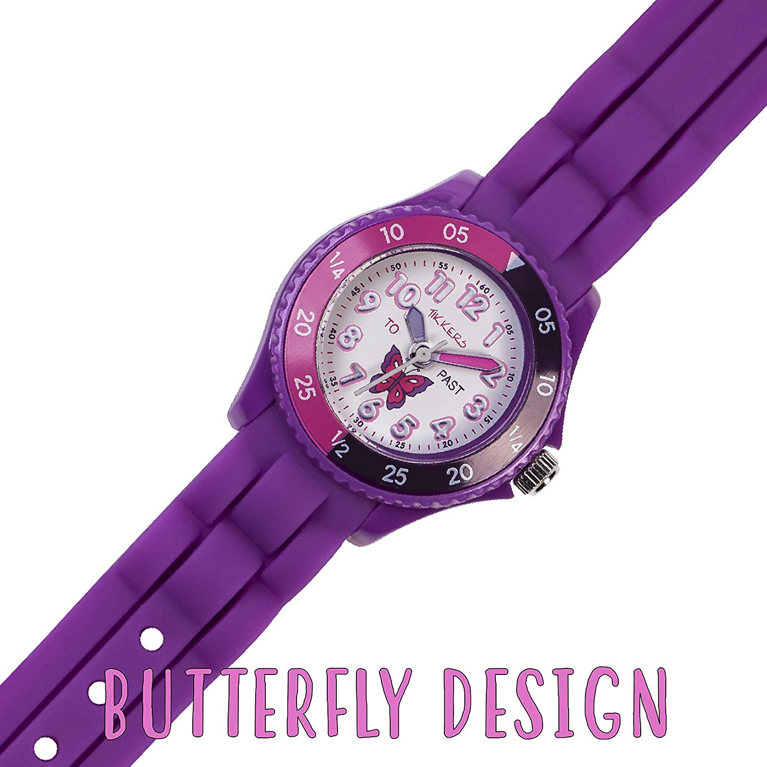 Tikkers Girls' Analogue Quartz Watch with Rubber Bracelet - TK0041, Multicolour/Purple - Image 3