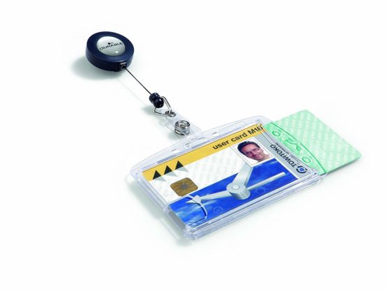 Durable Enclosed Duo Security Pass Holder 54 x 85 mm with Badge Reel Transparent | Holds Up-to 2 ID/Security Cards | Pack of 25 - Image 2