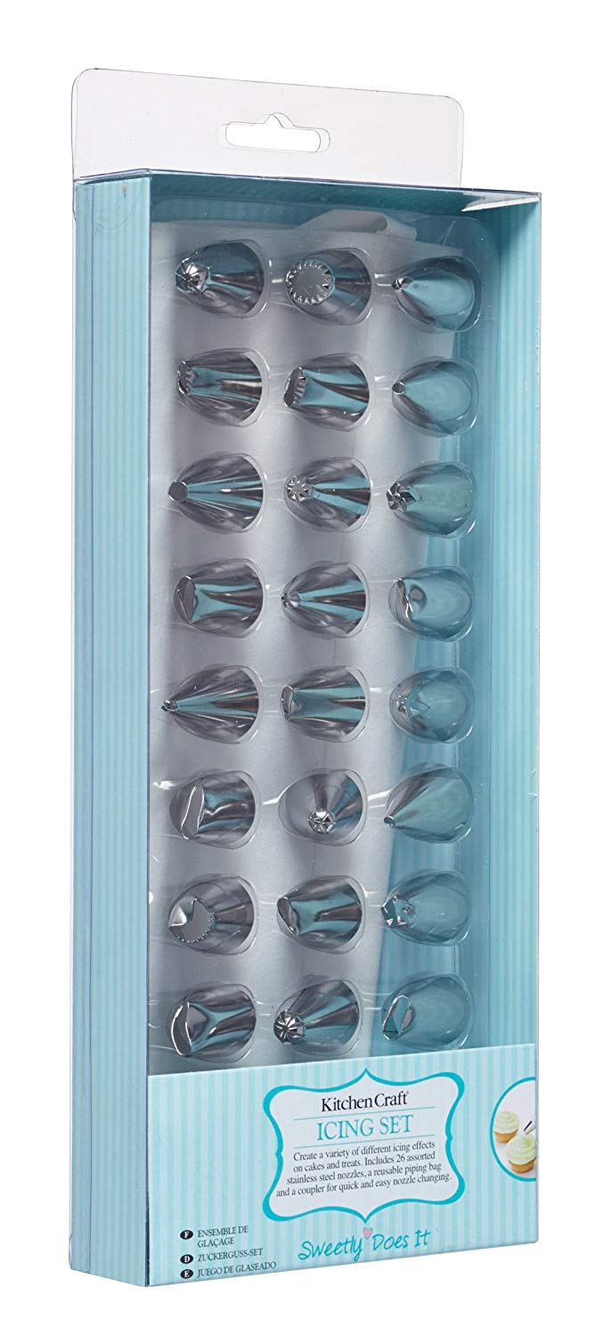 KitchenCraft Sweetly Does It Piping Bag and Nozzles, Gift Boxed, Value 28 Piece Icing Set, Silver - Image 2