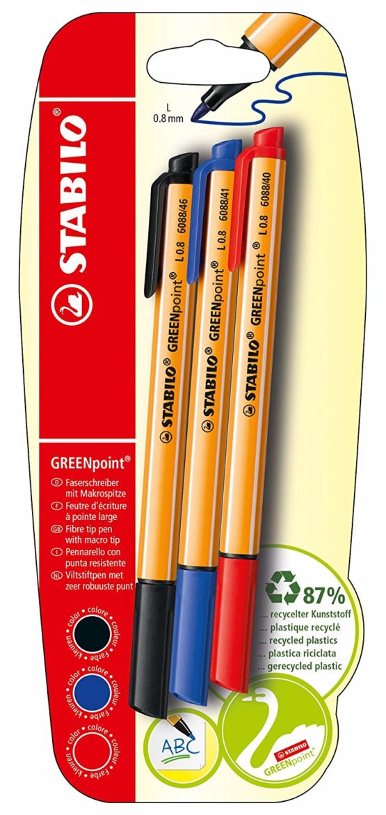 Felt Tip Sign Pen - STABILO GREENpoint Black/Blue/Red