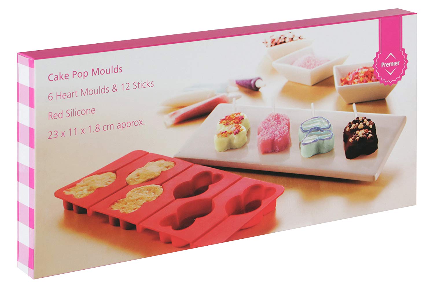Premier Housewares 6 Heart Cake Pop Silicone Mould - Red, 0805239, H2 x W23 x D11cm - Image 3