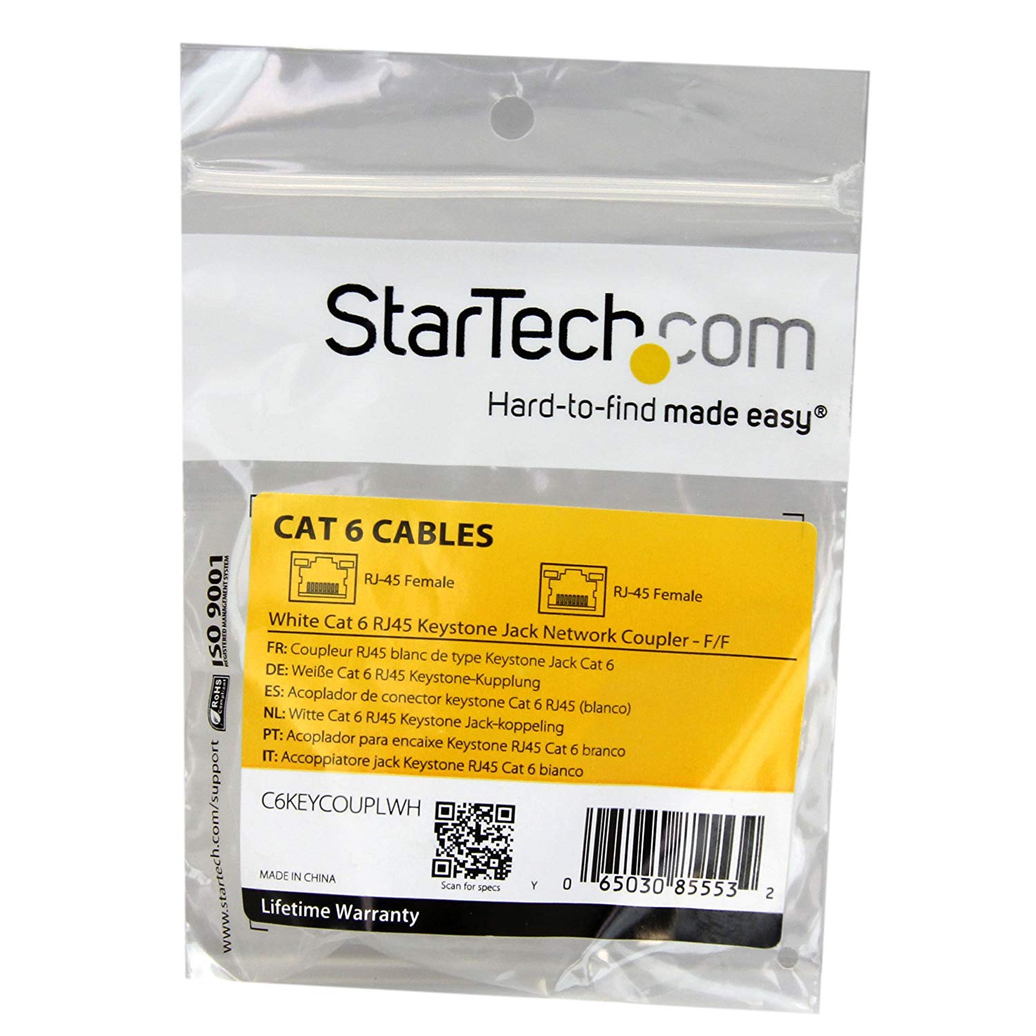 StarTech.com White Cat 6 RJ45 Keystone Jack Network Coupler F/F - RJ45 Coupler - Cat6 Coupler, Small - Image 4