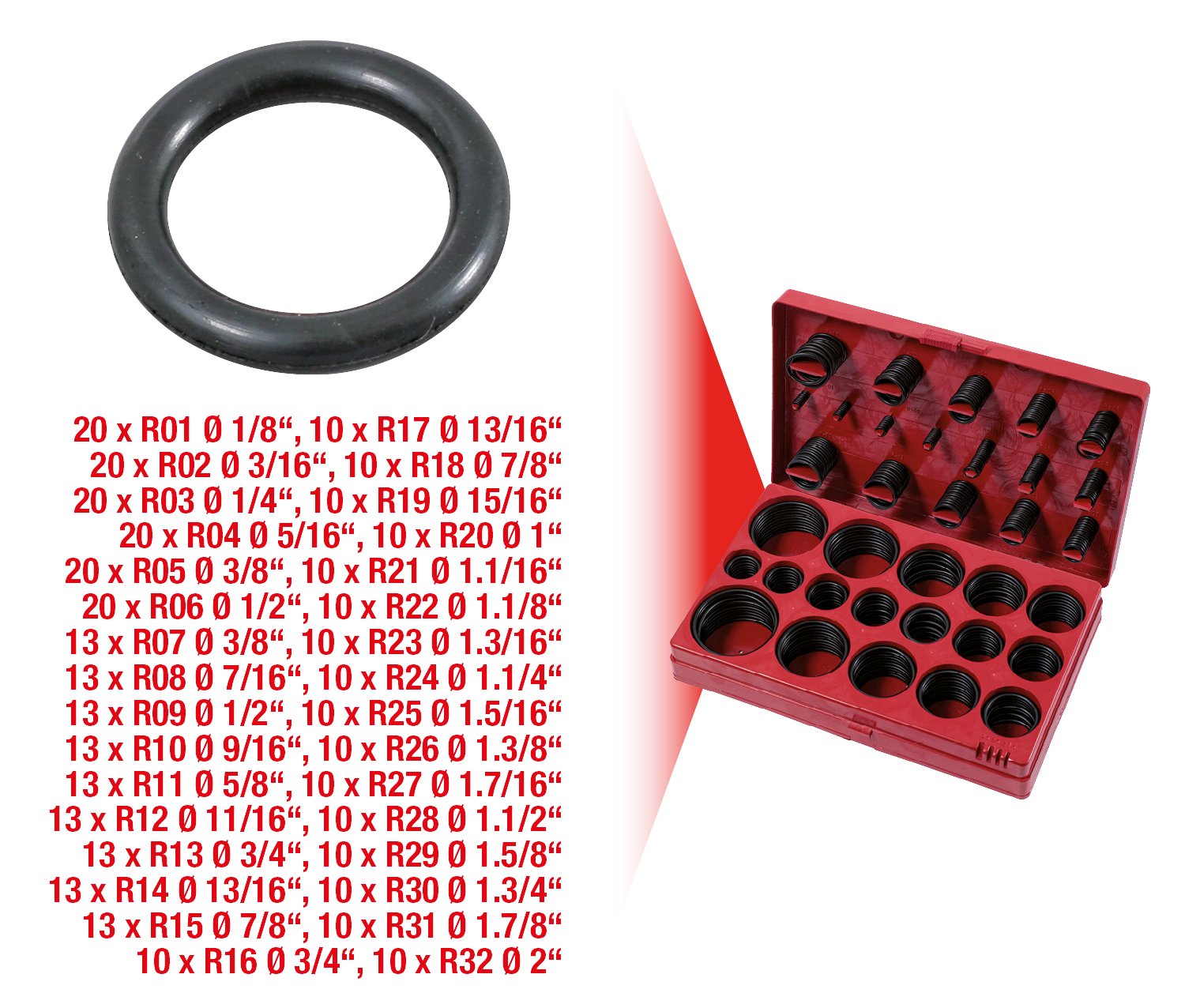 KS Tools 970.0350 SAE O-rings assortment, 1/8"-2", 407 pcs, Clear - Image 2