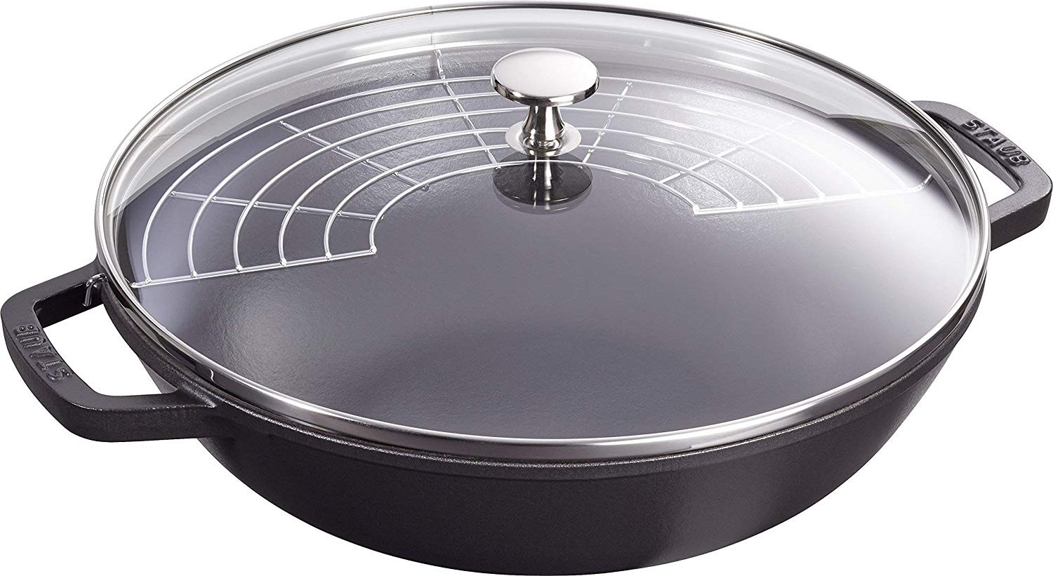 Staub Round Cast Iron Wok with Lid and Rack, 30 cm