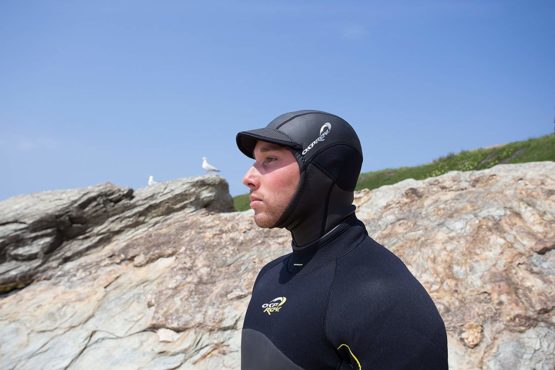 Osprey Surf Hood Wetsuit 2mm Neoprene Peaked Cap, Unisex, Black - Image 2