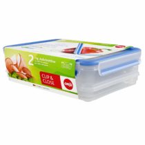 Emsa 508557 Clip & Close stacking box, 26.5 x 19.4 x 8.6 cm 1.0; 1.65 l, transparent/blue