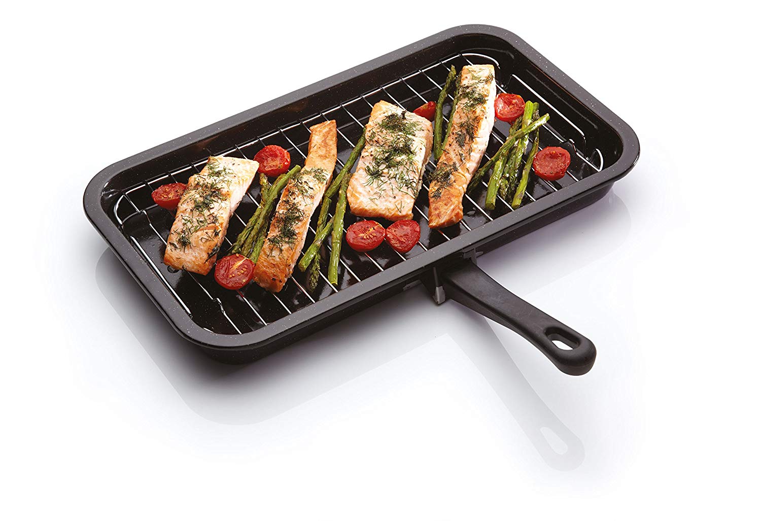 KitchenCraft Universal Enamel Grill Pan with Detachable Handle, 4 x 23 cm (15.5" x 9") - Black, 1.58L