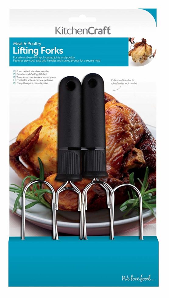 KitchenCraft KCLIFTERS Meat and Poultry Lifting Forks, 22 x 9 cm, Set of 2, Black/Silver - Image 3
