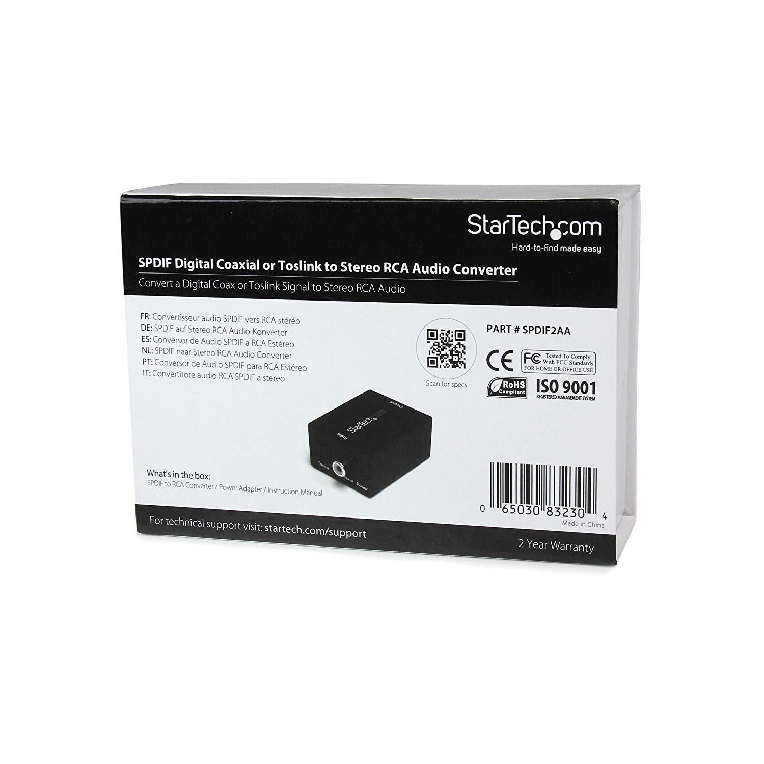 StarTech.com SPDIF Digital Coaxial or Toslink Optical to Stereo RCA Audio Converter - Digital Audio Adapter (SPDIF2AA), black - Image 4
