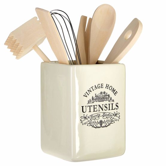Premier Housewares 721233 Vintage Home Utensil Holder - Cream, H15 x W11 x D11cm - Image 3