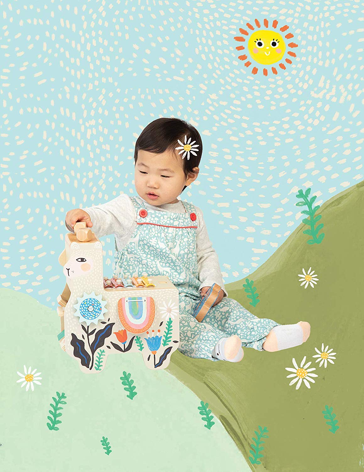 Manhattan Toy Musical Llama Wooden Instrument for Toddlers with Maraca Clacking Saddlebags, Drumsticks, Washboard and Xylophone - Image 4