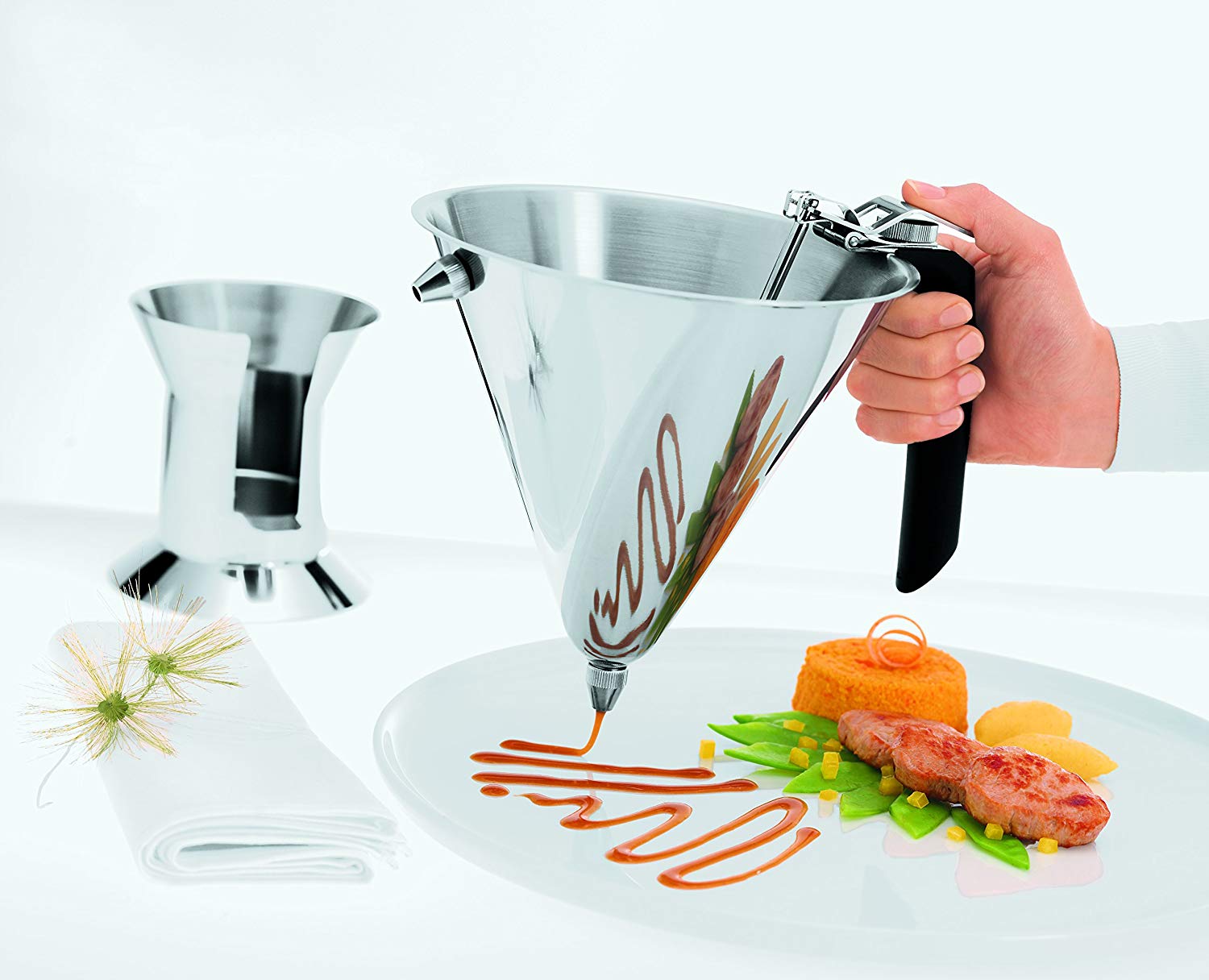 RÖSLE Fondant funnel, sauce funnel for dosing liquids with internal scaling and interchangeable nozzles, 18/10 stainless steel - Image 4