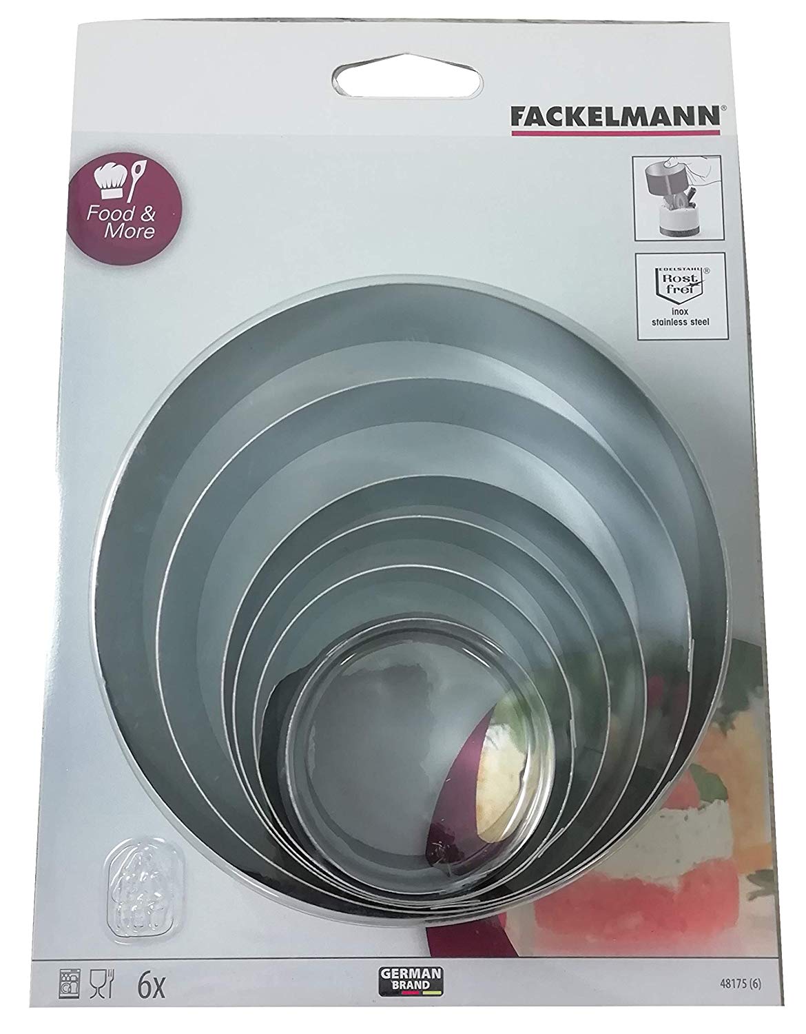Fackelmann Set of 6 Professional Steel Cake rings, Silver, 5/6/7/8/10/12 x 4.5 Cm - Image 3
