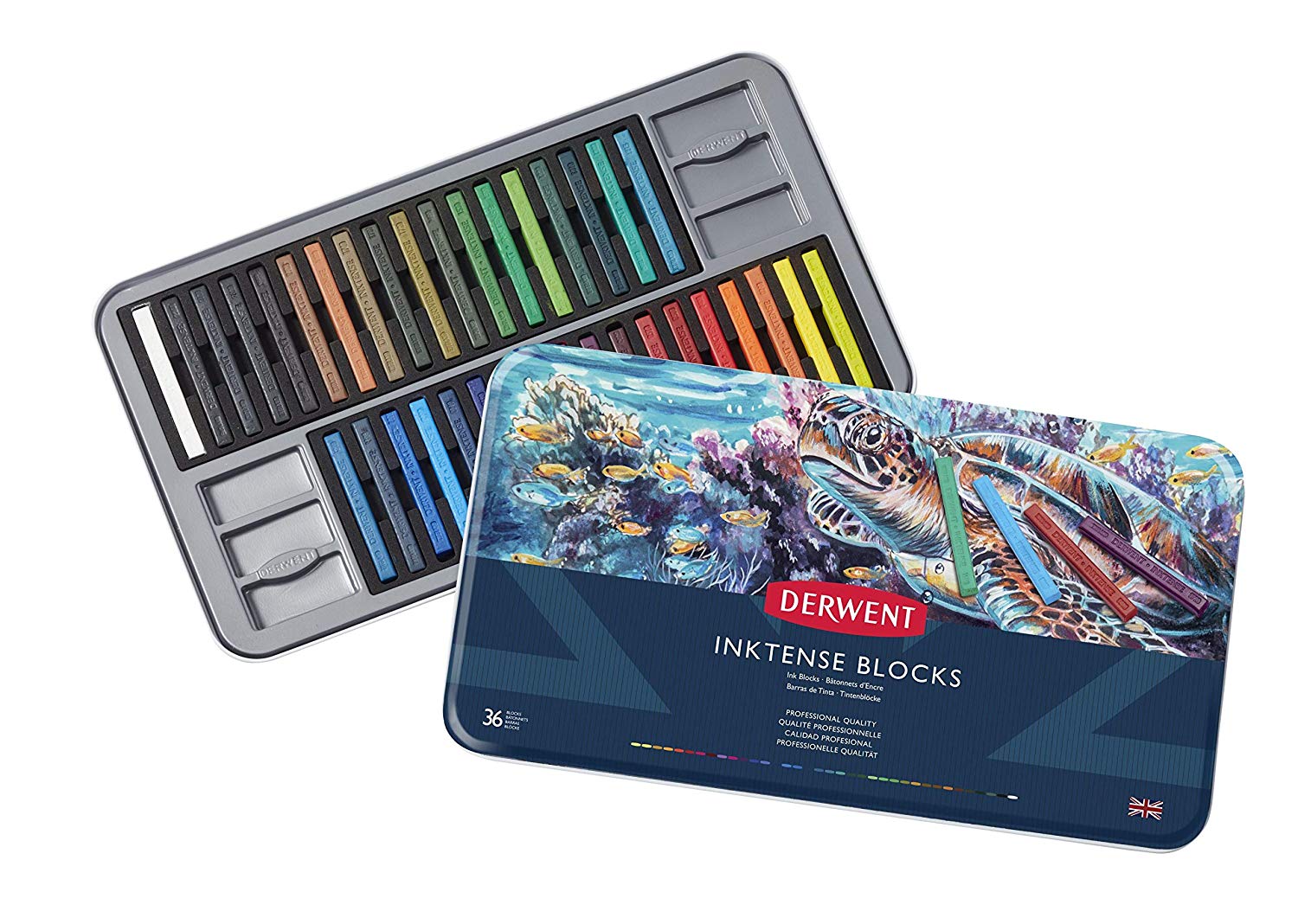Derwent Inktense Blocks 36 Tin, Set of 36 Water-Colours, 8mm Block, Water-Soluble, Ideal for Drawing Colouring - Image 2