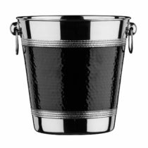 Premier Housewares Champagne Bucket with Hammered Black Band - Stainless Steel