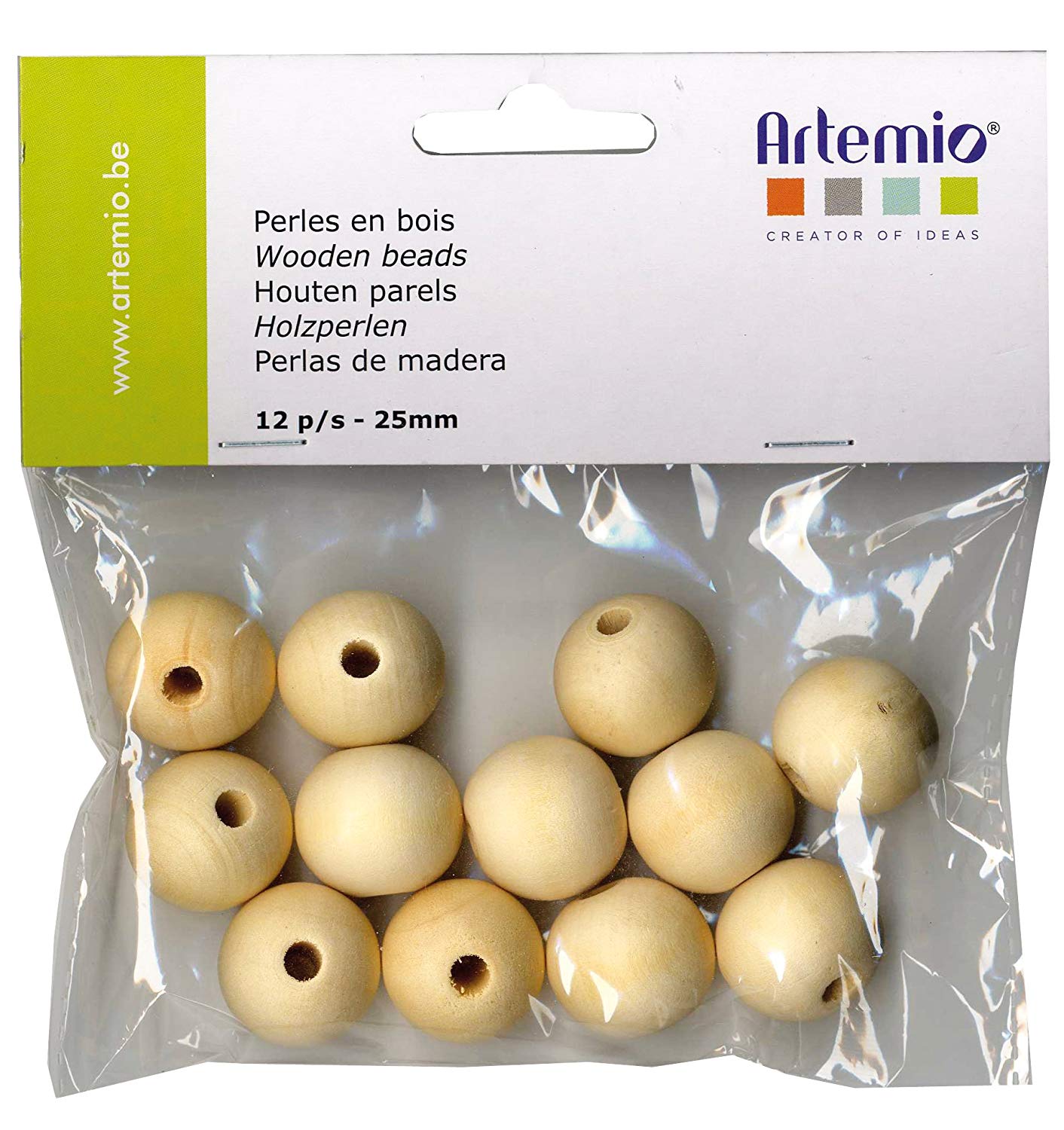 Artemio 12-Piece 25 mm Wooden Beads, Beige