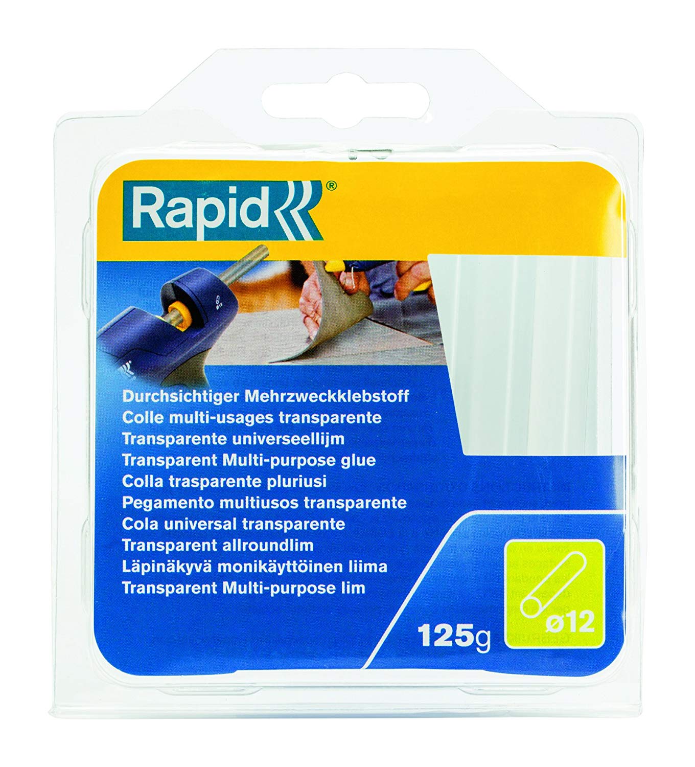 Rapid Multi-Purpose Transparent Hot Glue Sticks, Diameter: 12 mm, Length: 94 mm, 125 g, 40107356, Clear, 14 Sticks - 94mm