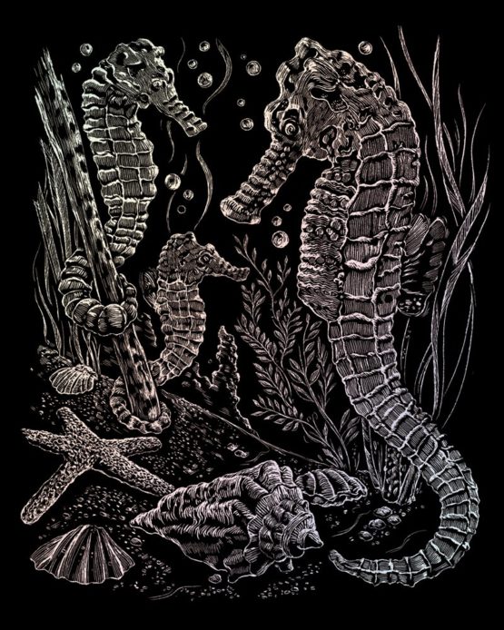 Royal & Langnickel Glow In The Dark Engraving Art A4 Size Sea Horses Designed Painting Set - Image 2