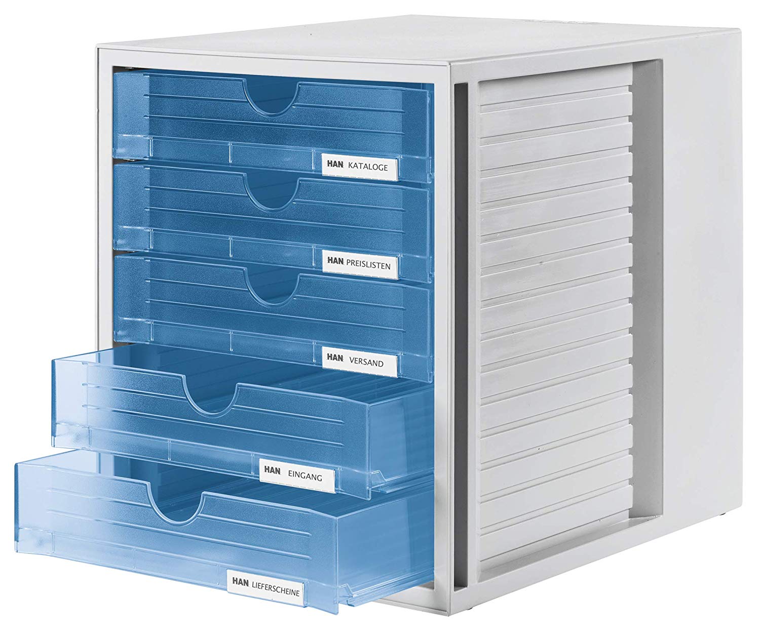 HAN 1450-64, Drawer set System box, Innovative, attractive design with 5 closed drawers, light-grey / translucent blue - Image 2
