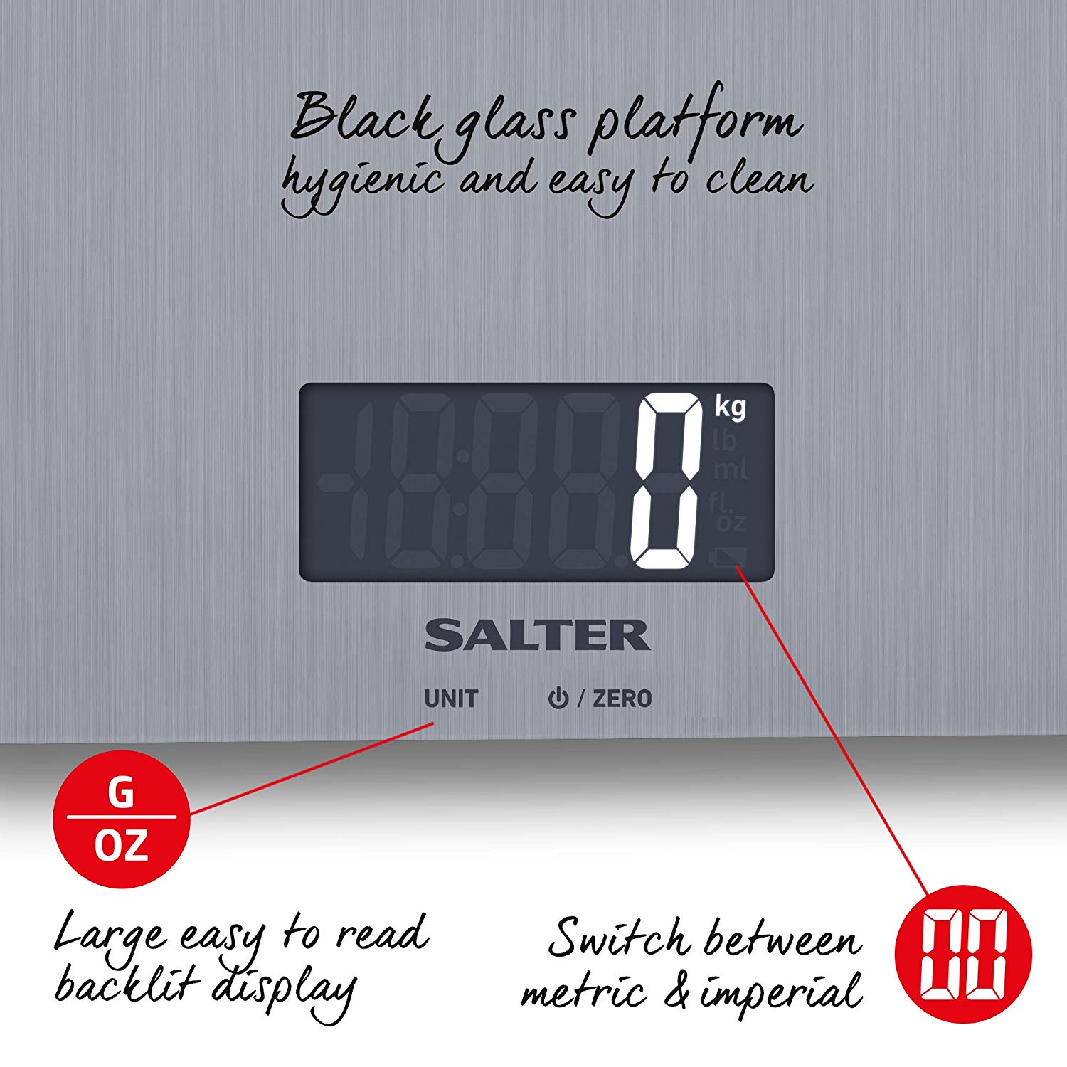 Salter 1103 SSDR Premium Stainless Steel Electronic Kitchen Scale, 5 kg Max Capacity, Sleek Contemporary Design, Easy Read - Image 3