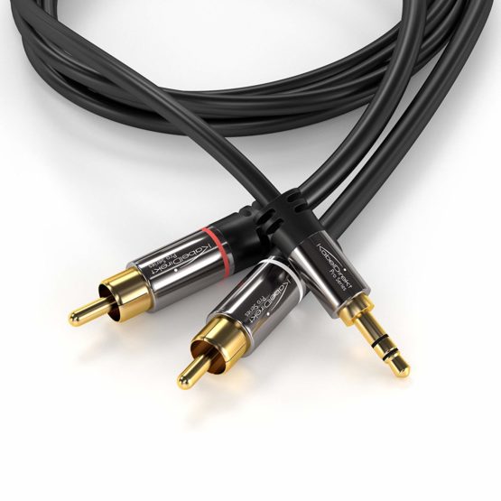 KabelDirekt – 5m – Aux/3.5mm to RCA/phono male adapter cable, 2x RCA/phono plugs (Y splitter audio cable, for connecting smartphones/notebooks and other equipment to Hi-Fi systems/speakers, black) - Image 3