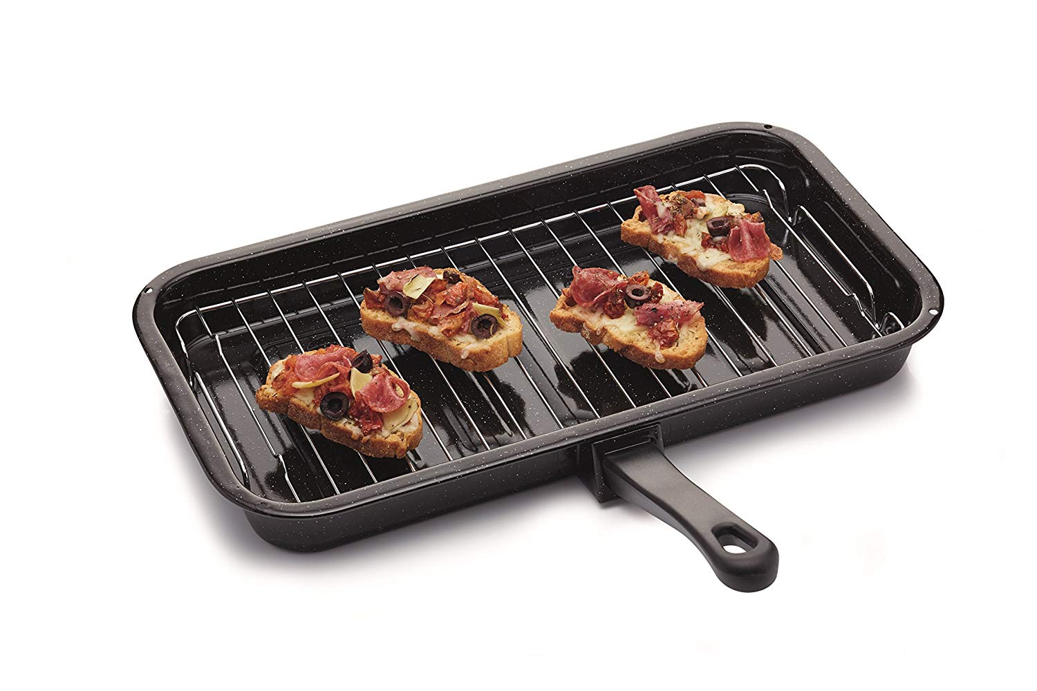 KitchenCraft Universal Enamel Grill Pan with Detachable Handle, 4 x 23 cm (15.5" x 9") - Black, 1.58L - Image 3