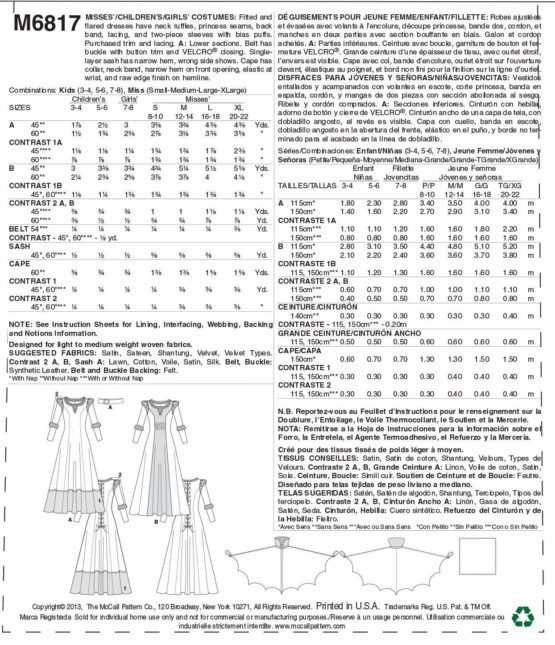 McCall's Patterns M6817 MISS Small/Medium/Large/Extra-Large Misses/Children's/Girls Costumes, Pack of 1, White - Image 3
