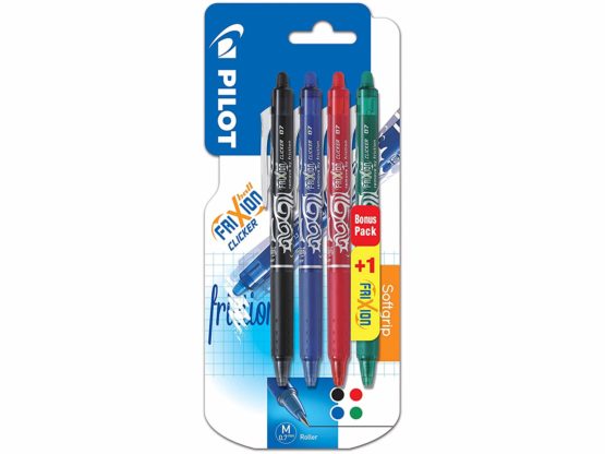 Pilot Frixion Ball Clicker Pack of 3 Ink Gel Temperature-Sensitive Rollerball Pens + 1 Free Medium Point