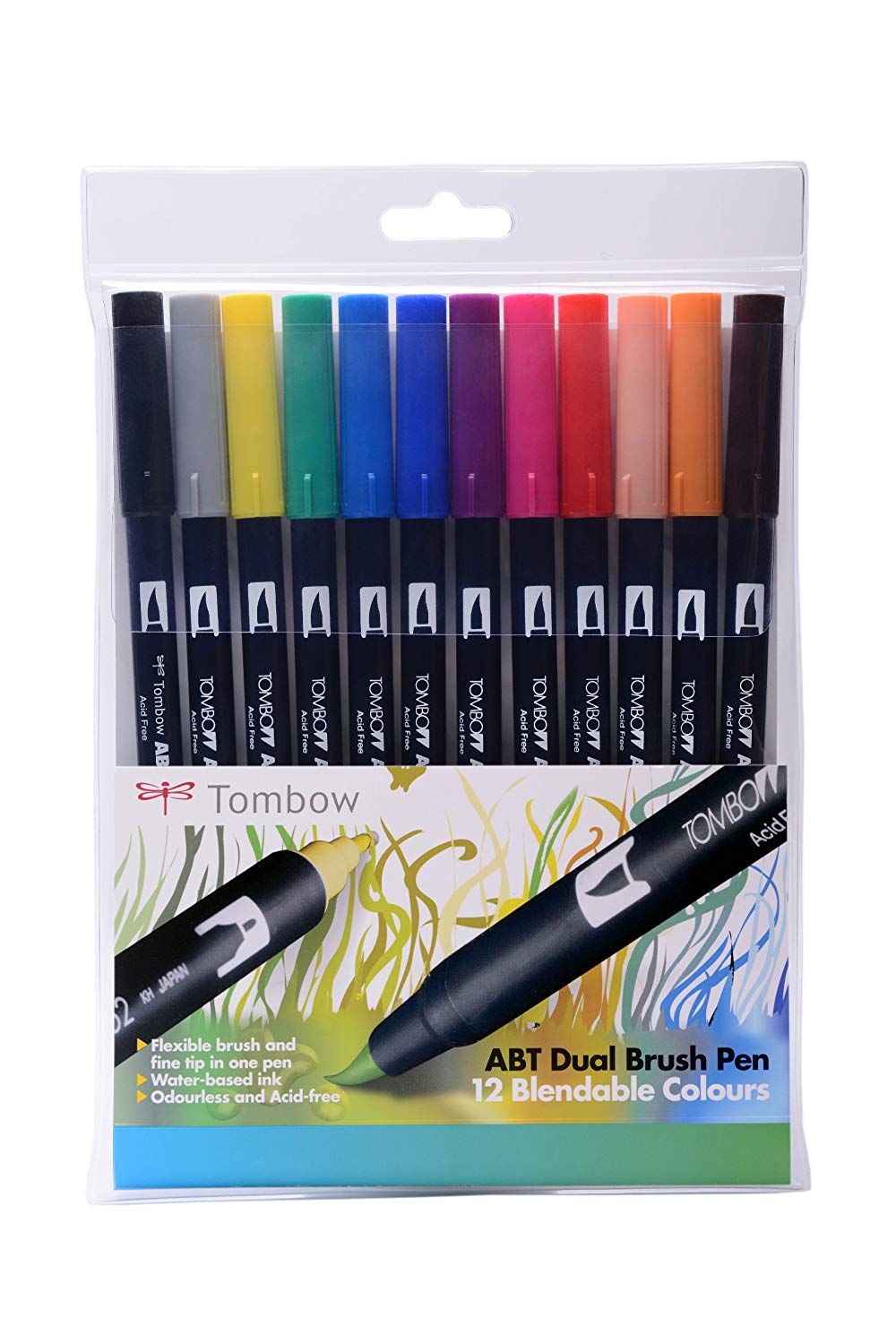Tombow ABT Dual Brush Pen - Primary Colours (Pack of 12), Assorted, 1 count (Pack of 12)