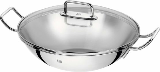 ZWILLING 40992-332-0 Wok, Incl. Glass Lid and Removable Grid Insert, Suitable for Induction, Ø 32 cm, Stainless Steel, Plus, Silver