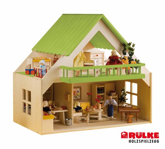 Rülke Holzspielzeug 23194 Mini Doll House, Wood Colour, Pink